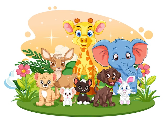 Vector gratuito lindo grupo de animales salvajes