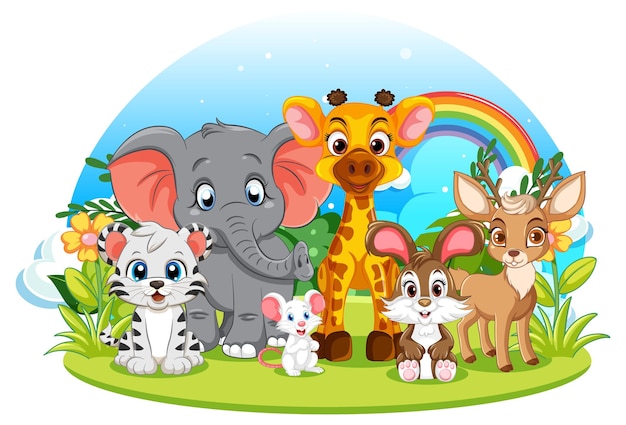 Lindo grupo de animales salvajes