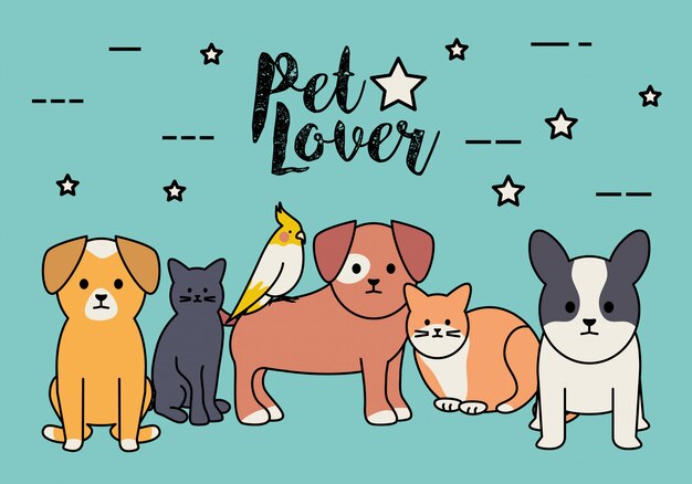 Lindo grupo de mascotas adorables personajes.