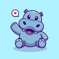 Vector gratuito lindo hipopótamo agitando la mano dibujos animados vector icono ilustración animal naturaleza icono concepto aislado premium