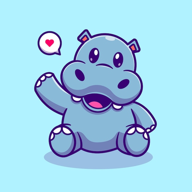 Lindo hipopótamo agitando la mano dibujos animados Vector icono ilustración Animal naturaleza icono concepto aislado Premium