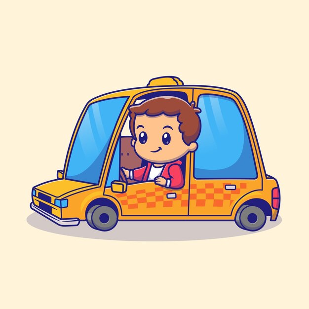 Lindo hombre conduciendo Taxi dibujos animados Vector icono ilustración personas transporte icono concepto aislado