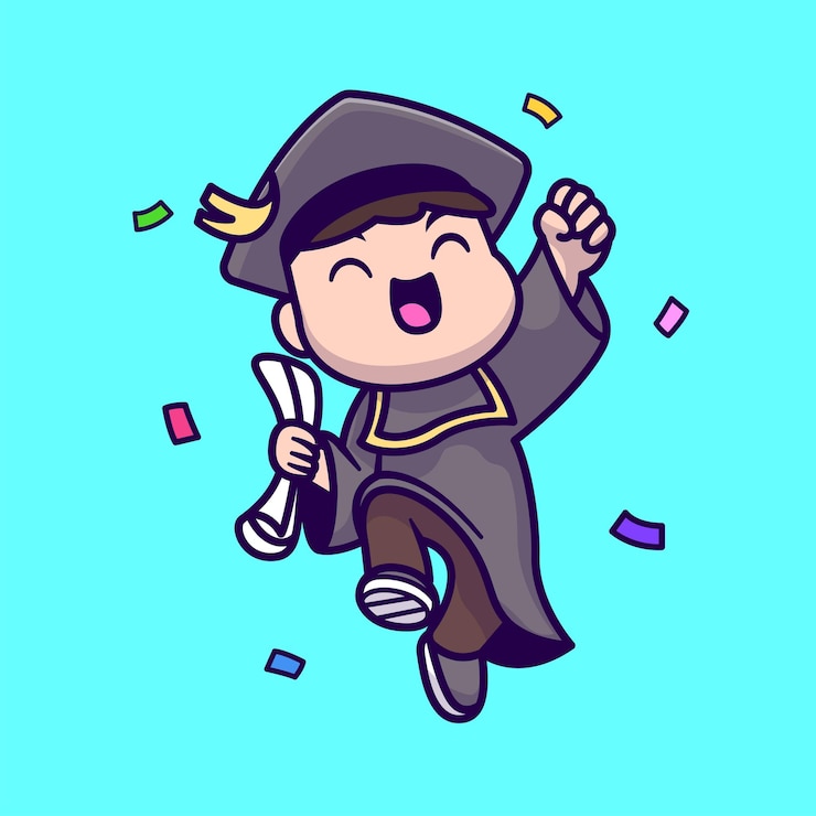 Vector gratuito lindo hombre graduación dibujos animados vector icono ilustración personas educación icono concepto aislado plano