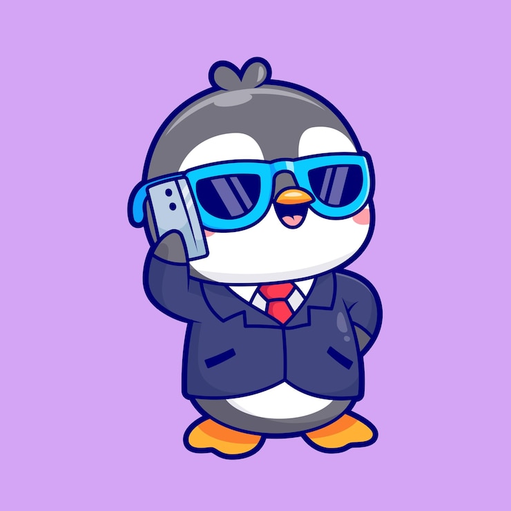 Vector gratuito lindo hombre de negocios pingüino con teléfono dibujos animados icono vectorial ilustración negocio de animales aislado