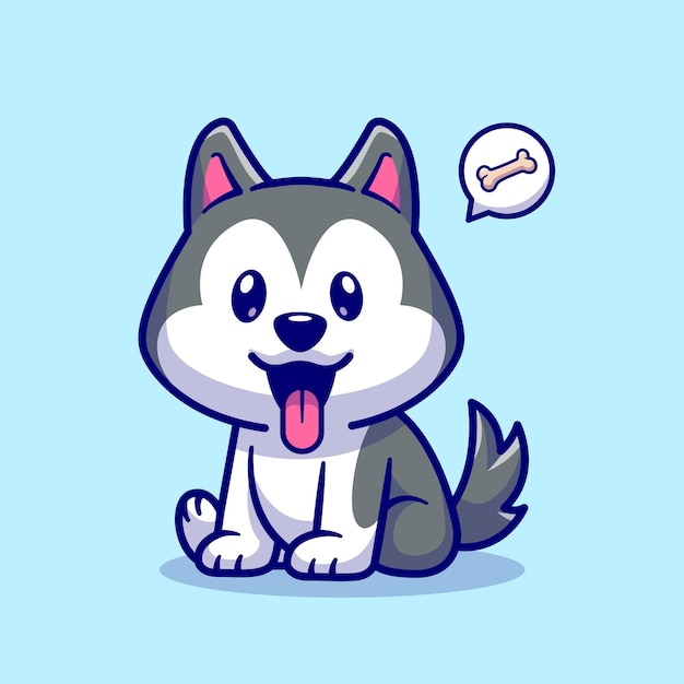 Vector gratuito lindo husky perro sentado dibujos animados vector icono ilustración animal naturaleza icono concepto aislado premium