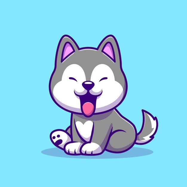 Lindo Husky Perro Sentado Dibujos Animados Vector Icono Ilustración Animal Naturaleza Icono Concepto Aislado Premium