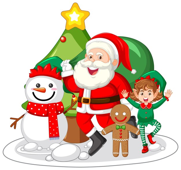 Lindo icono de personajes de Navidad aislado