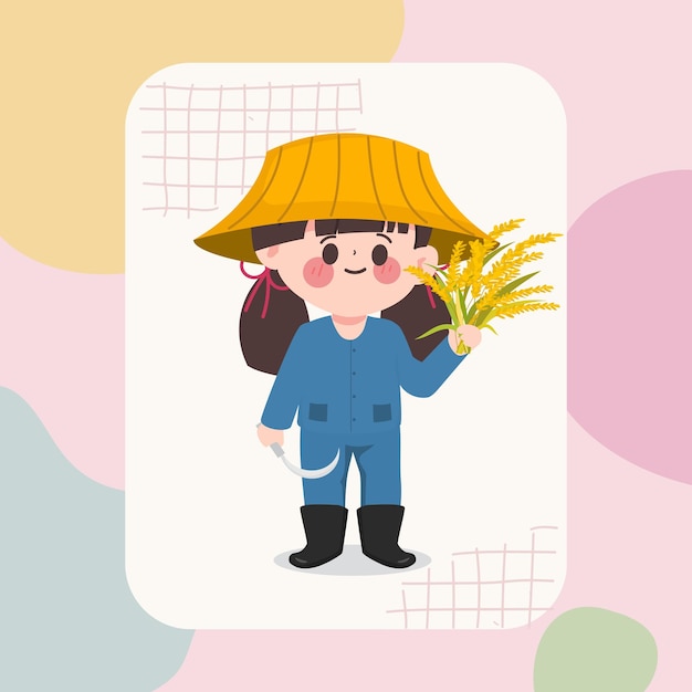 Vector gratuito lindo juego de caracteres de trabajo de granjero dibujado a mano de dibujos animados.