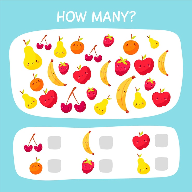 Vector gratuito lindo juego de contar con frutas