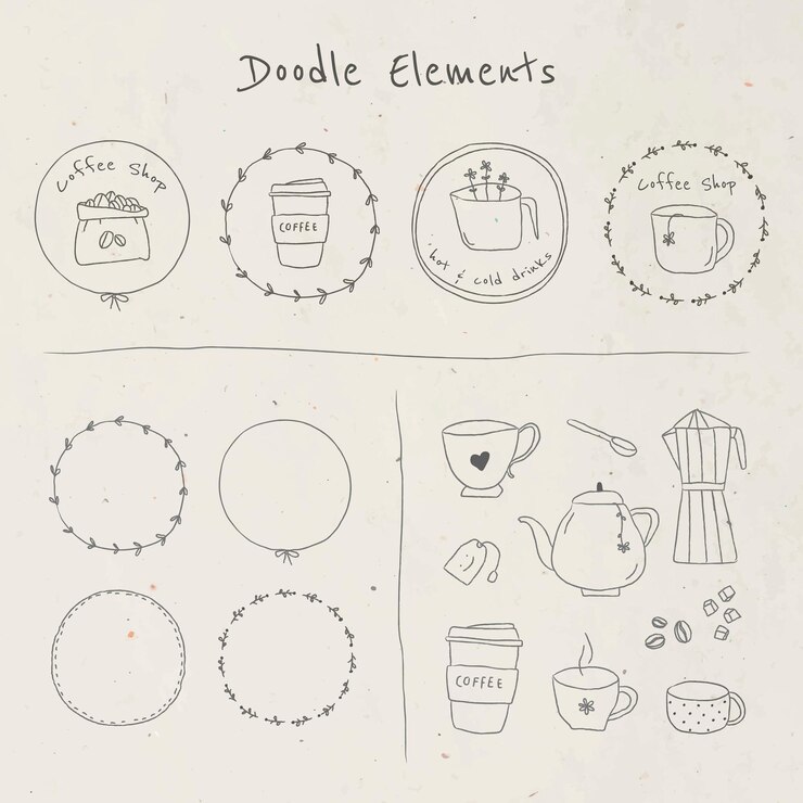 Vector gratuito lindo juego de pegatinas de diario de doodle de café