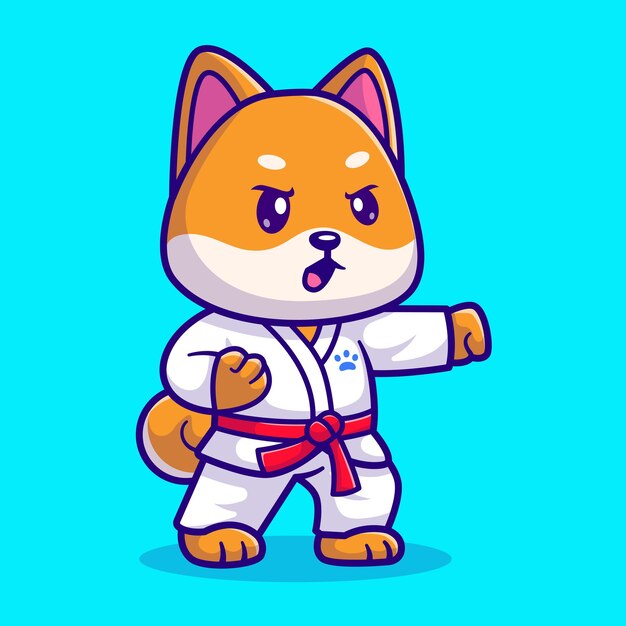 Lindo Karate Shiba Inu Perro Dibujos Animados Vector Icono Ilustración Animal Deporte Icono Concepto Aislado Plano