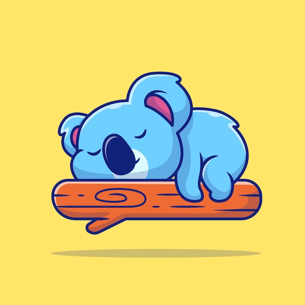 Vector gratuito lindo koala durmiendo en la ilustración de dibujos animados de árbol