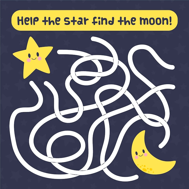 Vector gratuito lindo laberinto para niños con estrella y luna.