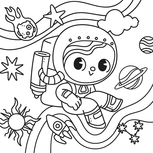 Vector gratuito lindo libro para colorear con astronauta