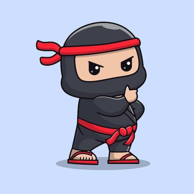Lindo luchador ninja pulgar hacia arriba icono vectorial de dibujos animados ilustración gente icono de vacaciones aislado plano