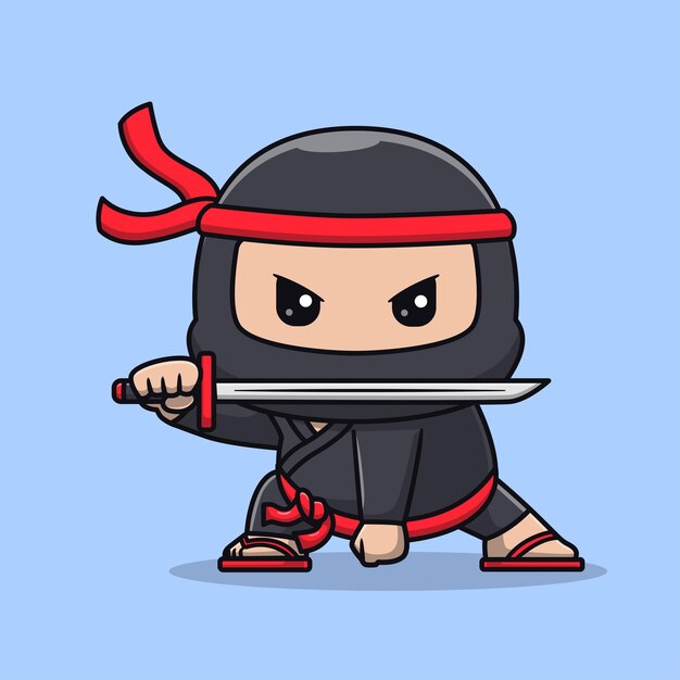 El lindo luchador ninja sosteniendo la espada katana icono vectorial de dibujos animados Ilustración de personas vacaciones aisladas