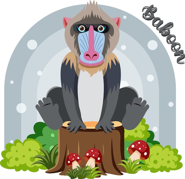 Vector gratuito lindo mandril en estilo plano de dibujos animados