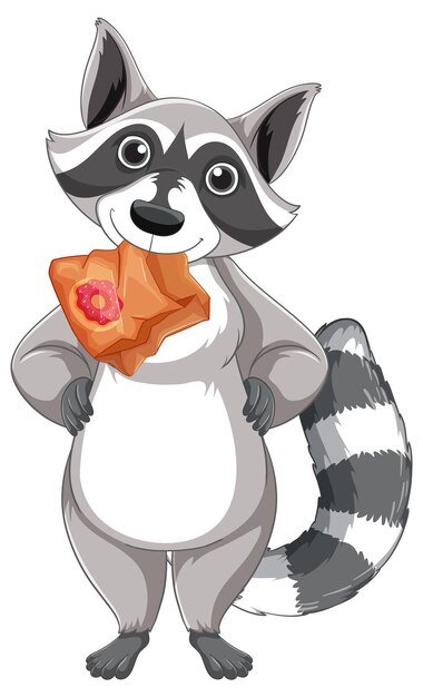 Lindo mapache con bolsa de donas