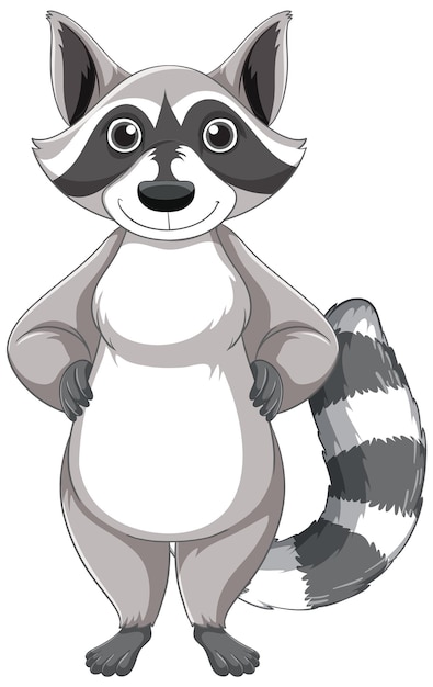 Lindo mapache de dibujos animados de pie sobre fondo blanco