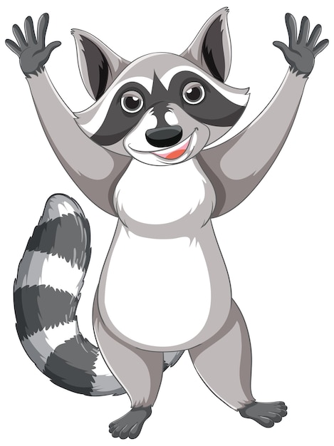 Lindo mapache de dibujos animados de pie sobre fondo blanco