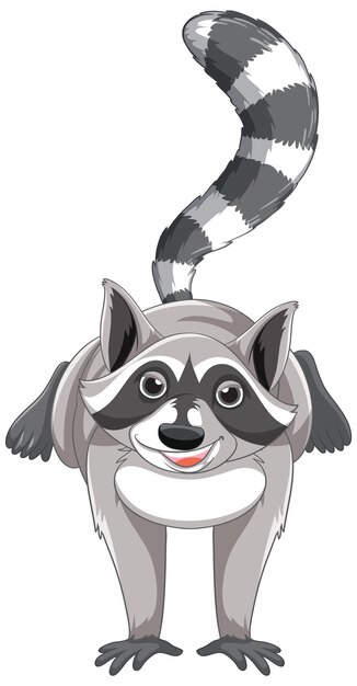 Lindo mapache de dibujos animados saltando sobre fondo blanco