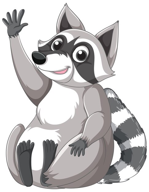 Lindo mapache de dibujos animados sentado sobre fondo blanco