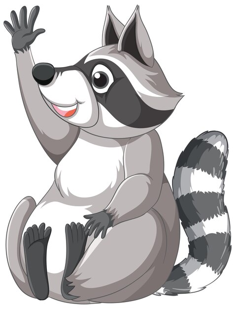 Lindo mapache de dibujos animados sentado sobre fondo blanco
