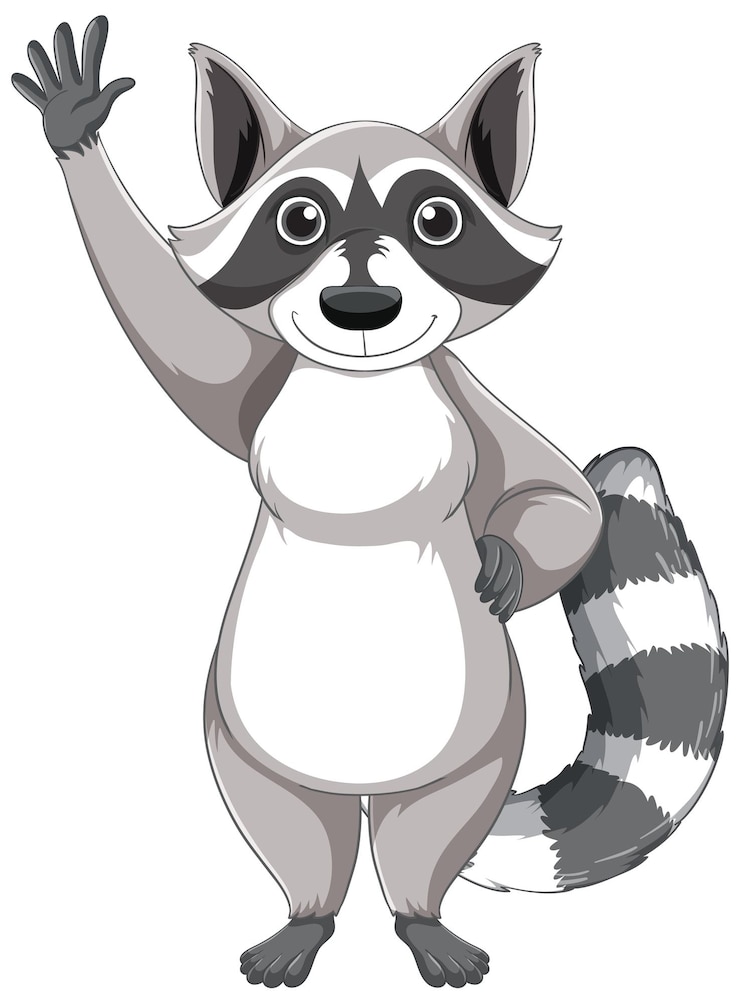 Vector gratuito el lindo mapaches de dibujos animados de pie sobre un fondo blanco