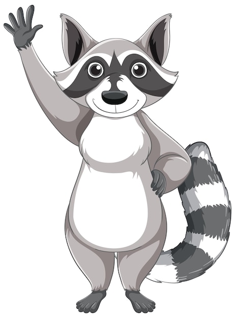 El lindo mapaches de dibujos animados de pie sobre un fondo blanco