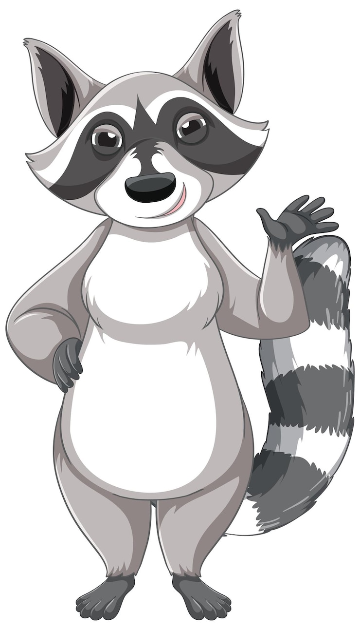 Vector gratuito el lindo mapaches de dibujos animados de pie sobre un fondo blanco