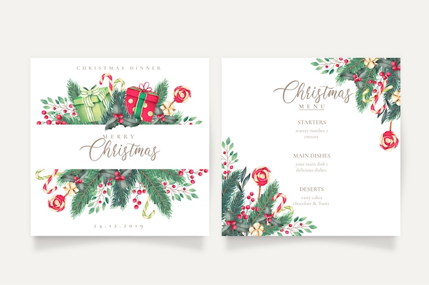 Vector gratuito lindo menú de navidad y plantilla de tarjeta