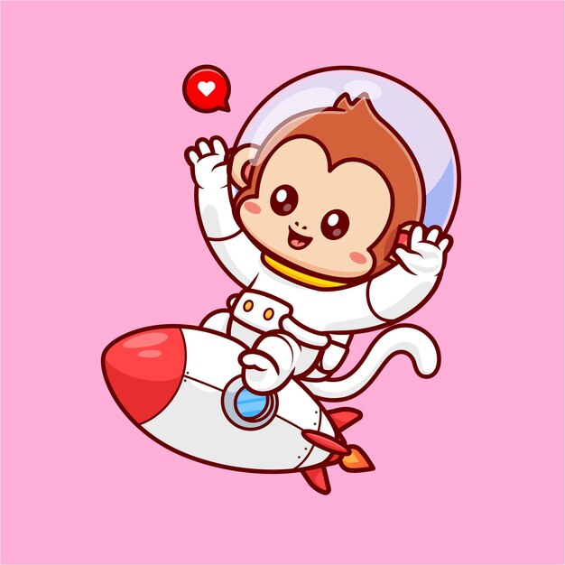 Lindo Mono Astronauta Montando Cohete Dibujos Animados Vector Icono Ilustración Animal Ciencia Icono Aislado