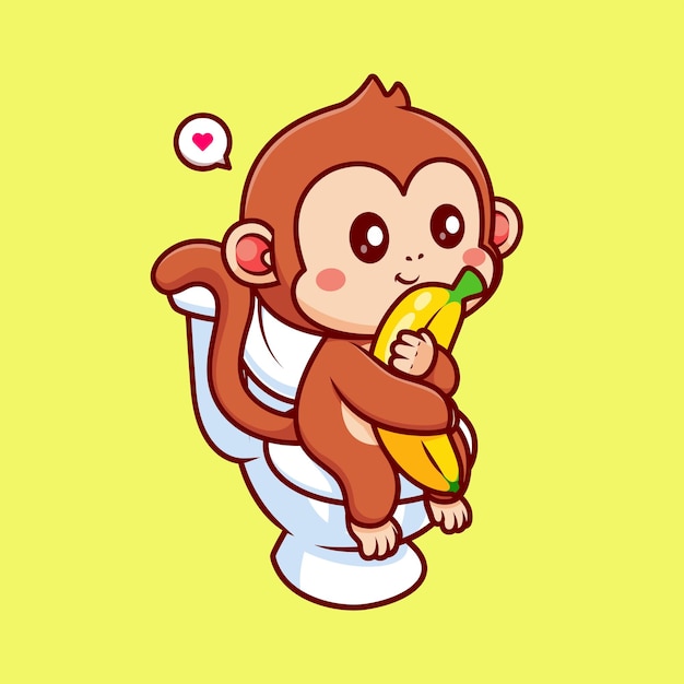 Vector gratuito lindo mono comiendo plátano en el baño dibujos animados vector icono ilustración animal comida icono aislado plano