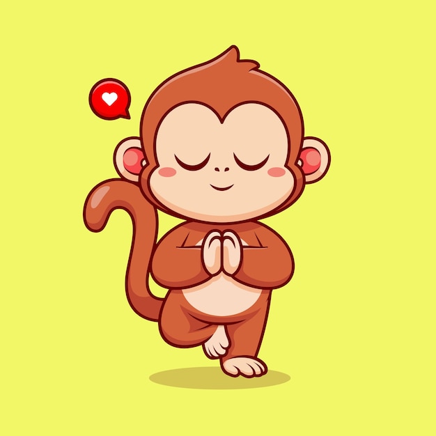 Lindo Mono Meditación Yoga Dibujos Animados Vector Icono Ilustración Animal Deporte Icono Concepto Aislado