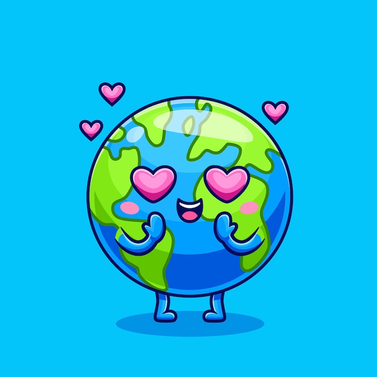Vector gratuito el lindo mundo de la tierra, el globo que se enamora, el dibujo animado, el icono vectorial, la ilustración, la ciencia, la gente aislada.