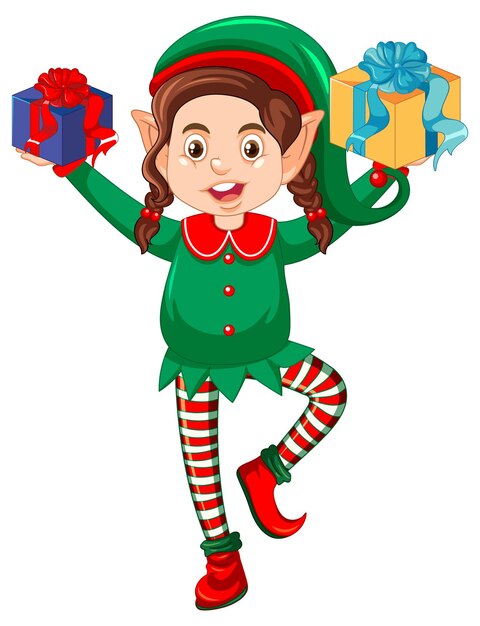 lindo, niño, llevando, elf, disfraz, caricatura