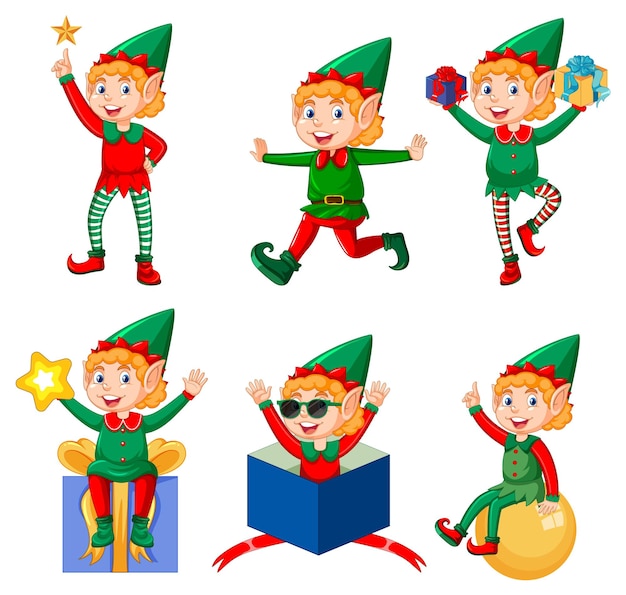 lindo, niño, llevando, elf, disfraz, caricatura