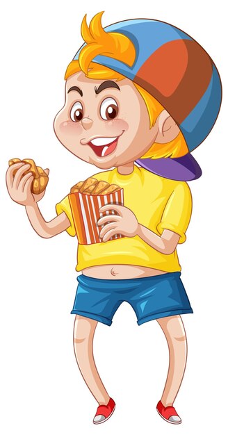un, lindo, niño, posición, y, comida, blanco, plano de fondo