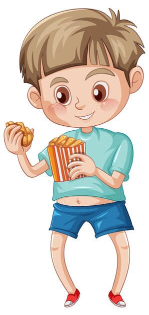 un, lindo, niño, posición, y, comida, blanco, plano de fondo