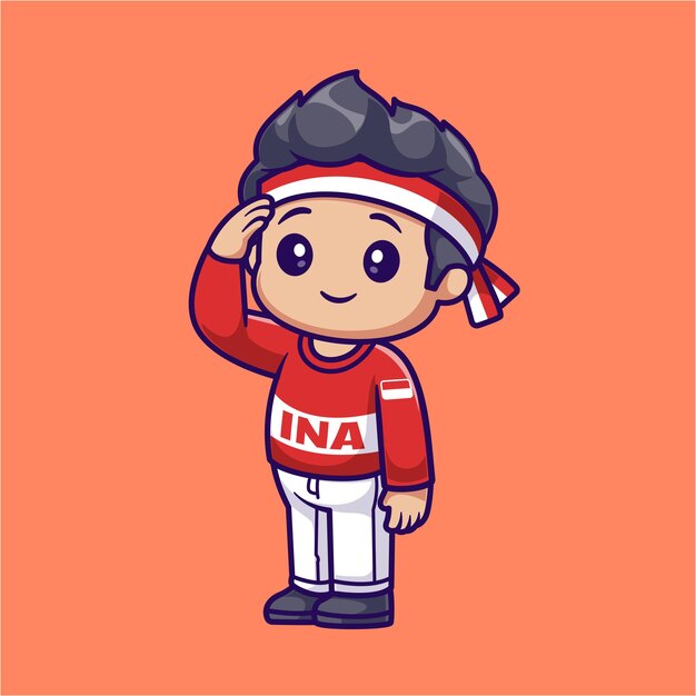 Lindo Niño Respeto Indonesia Bandera Dibujos Animados Vector Icono Ilustración Personas Icono De Vacaciones Aislado Plano