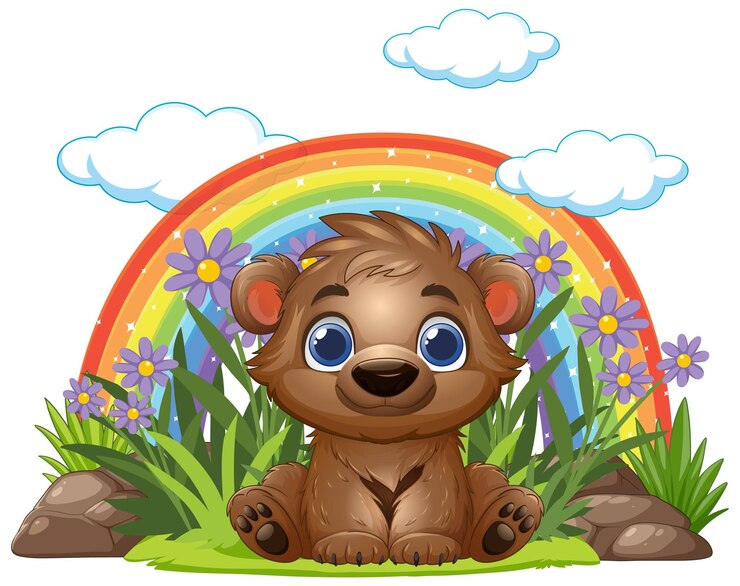Vector gratuito el lindo oso bajo el arco iris