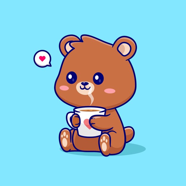 Lindo oso bebiendo café dibujos animados Vector icono ilustración Animal bebida icono concepto aislado plano