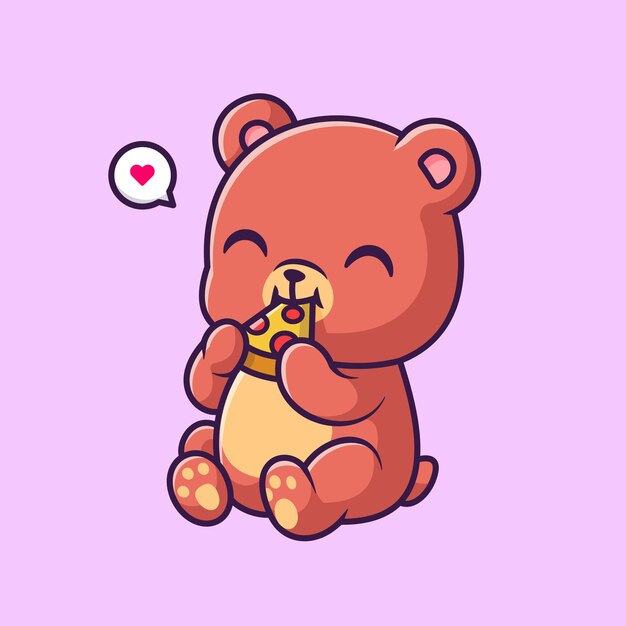Lindo oso comiendo pizza dibujos animados vector icono ilustración comida animal icono concepto aislado premium