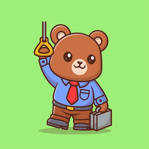 Vector gratuito el lindo oso negocio en el tren dibujos animados icono vectorial ilustración animal icono de negocio concepto aislado