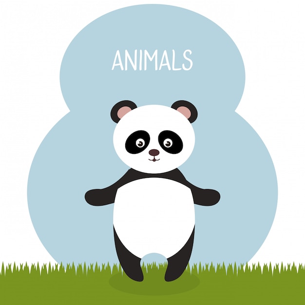 Vector gratuito lindo oso panda en el personaje de paisaje de campo