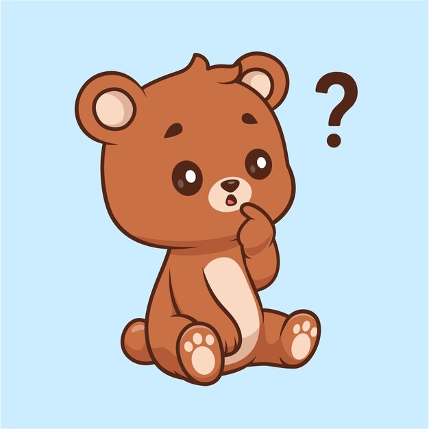Lindo oso pensando y confundido Cartoon Vector icono ilustración Animal naturaleza icono aislado plano