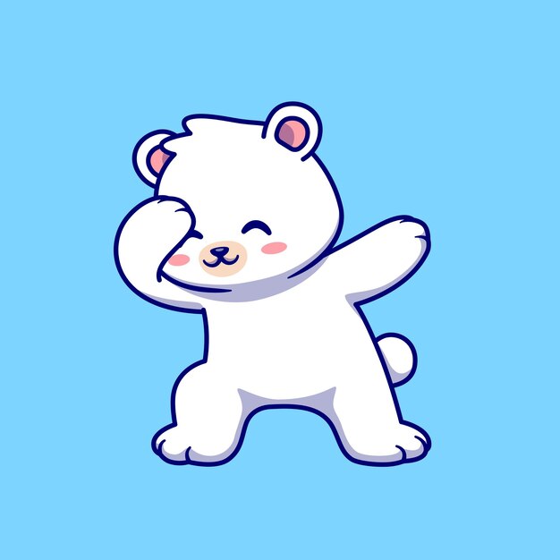 Lindo oso polar dabbing dibujos animados Vector icono ilustración. Concepto de icono de naturaleza animal aislado Vector Premium. Estilo de dibujos animados plana