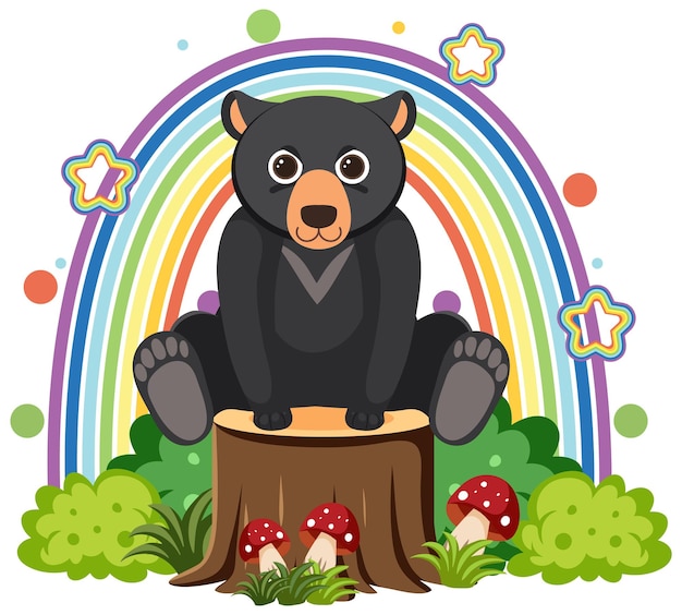 Lindo oso en tocón en estilo de dibujos animados plana