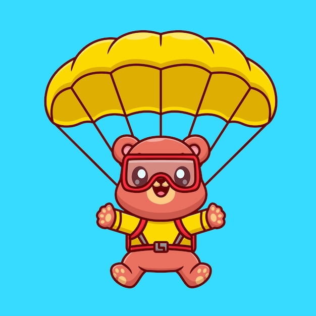 Lindo oso volando con paracaídas icono vectorial de dibujos animados ilustración de animales icono deportivo aislado plano