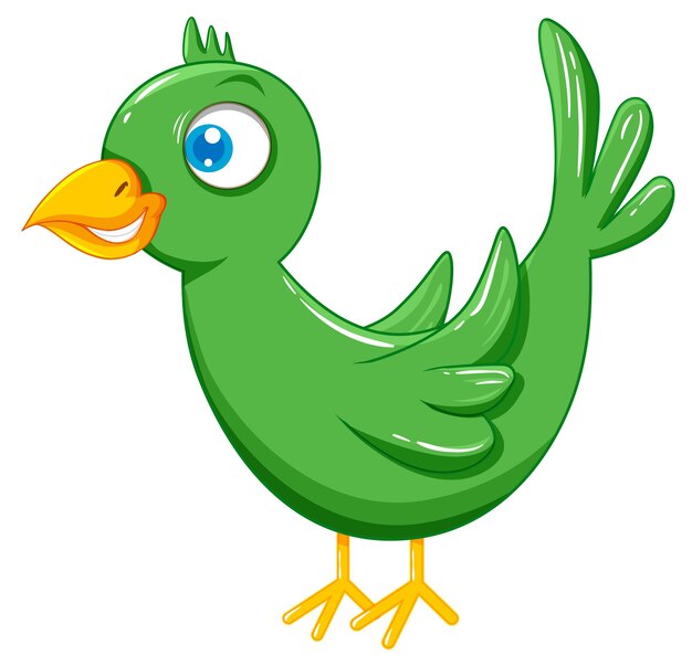 Lindo pájaro verde en estilo de dibujos animados